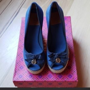 Tory Burch Navy Espadrille Wedge